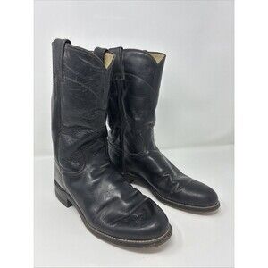 Justin Black Leather Roper Cowboy Boots Womens Size 5.5 B L3703